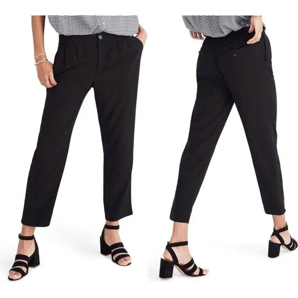Madewell Women's XS Pants High Waist Crop Track Trousers Black Button Elastic